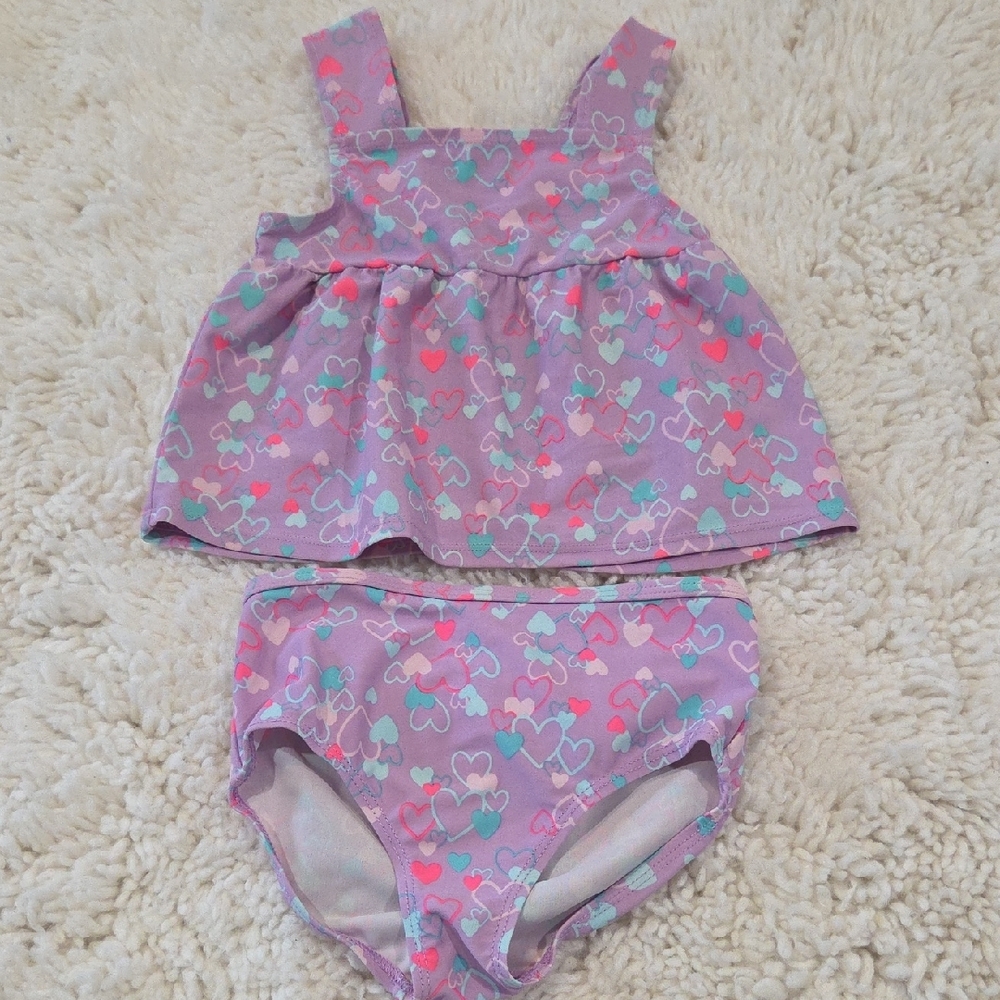 Kids Heart Patterned Purple Swim Set